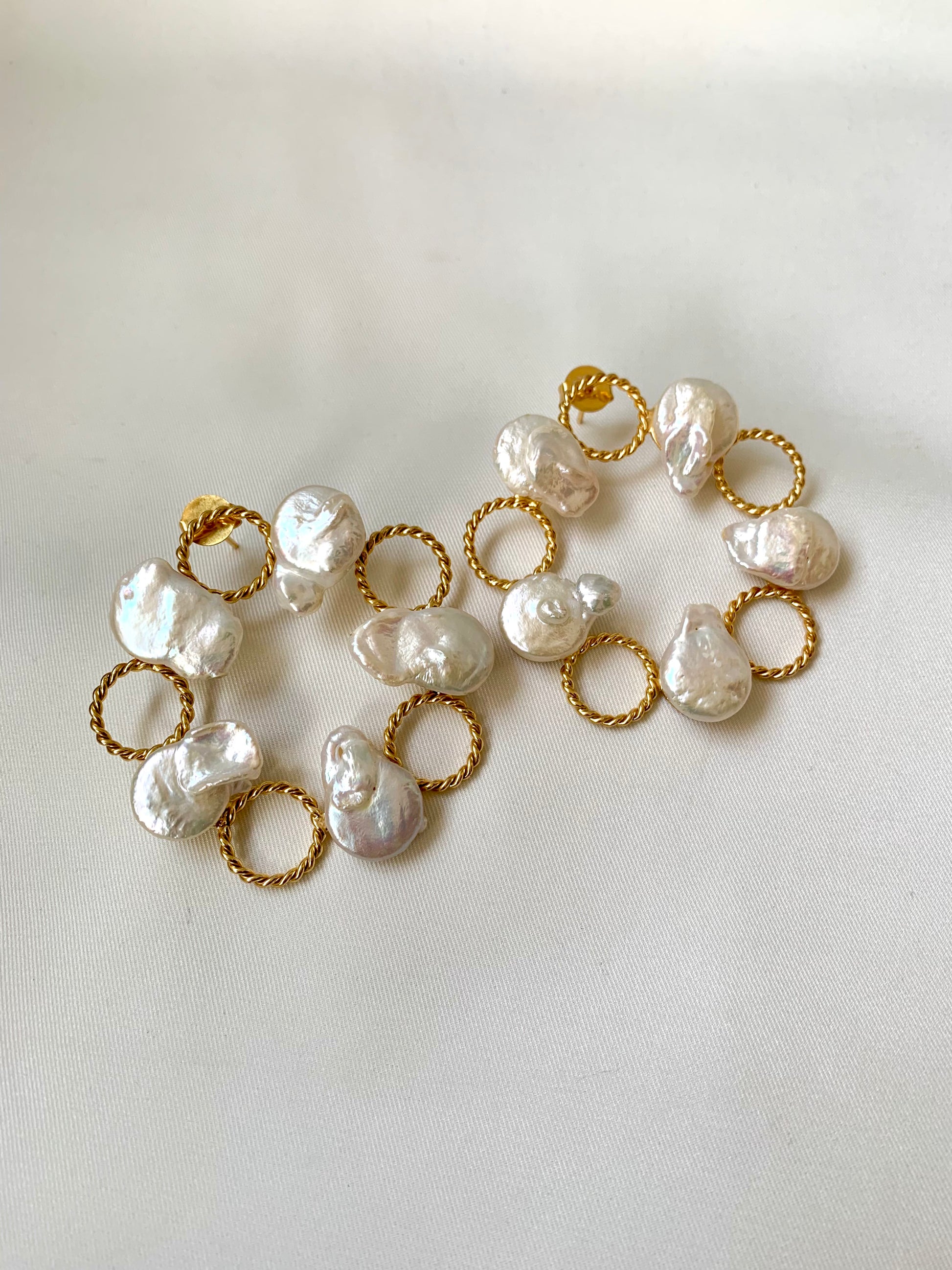Oversized hand crafted earrings with real Baroque pearls in 22kt gold plating – Zeenat by Zamal