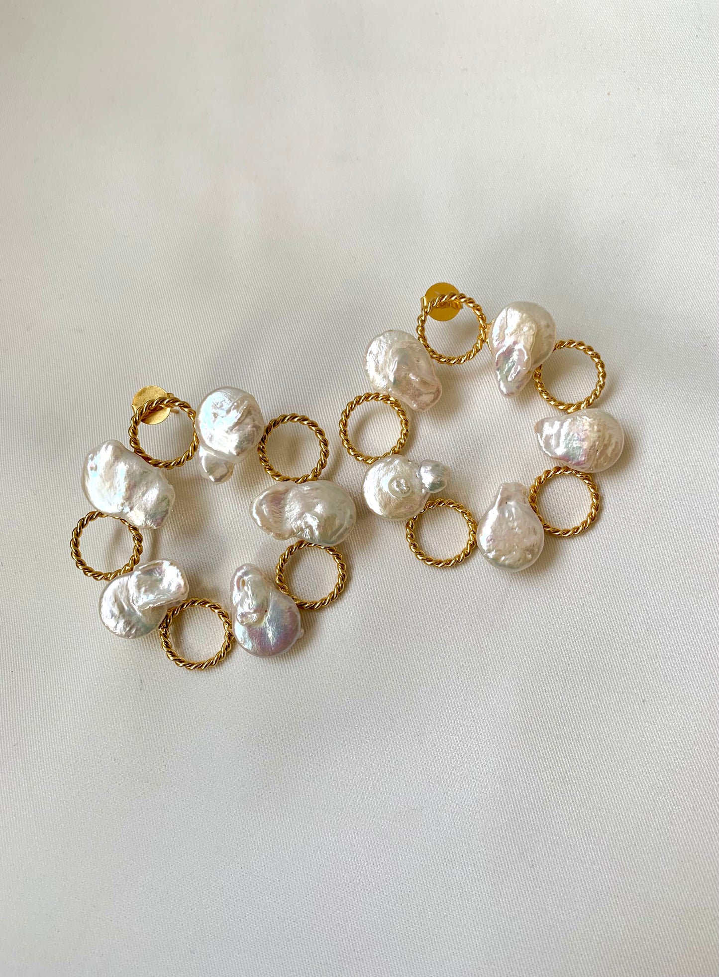 Oversized hand crafted earrings with real Baroque pearls in 22kt gold plating – Zeenat by Zamal