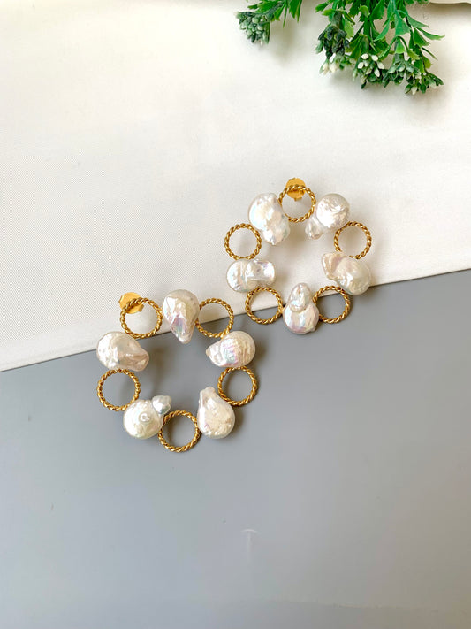 Zeenat oversized 22kt gold plated earrings with real baroque pearls