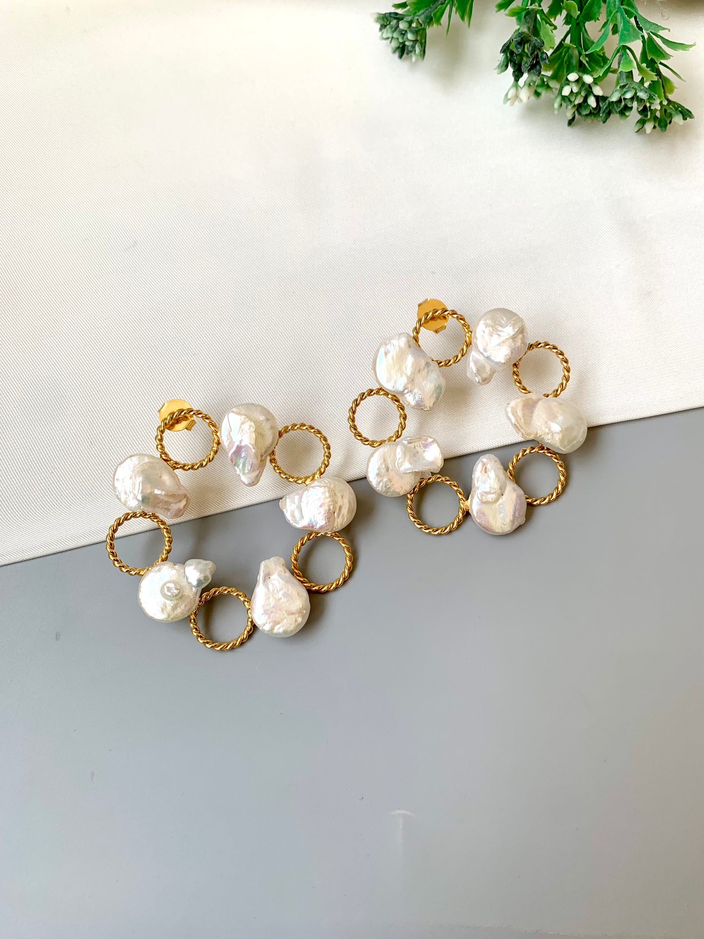 Zeenat oversized 22kt gold plated earrings with real baroque pearls