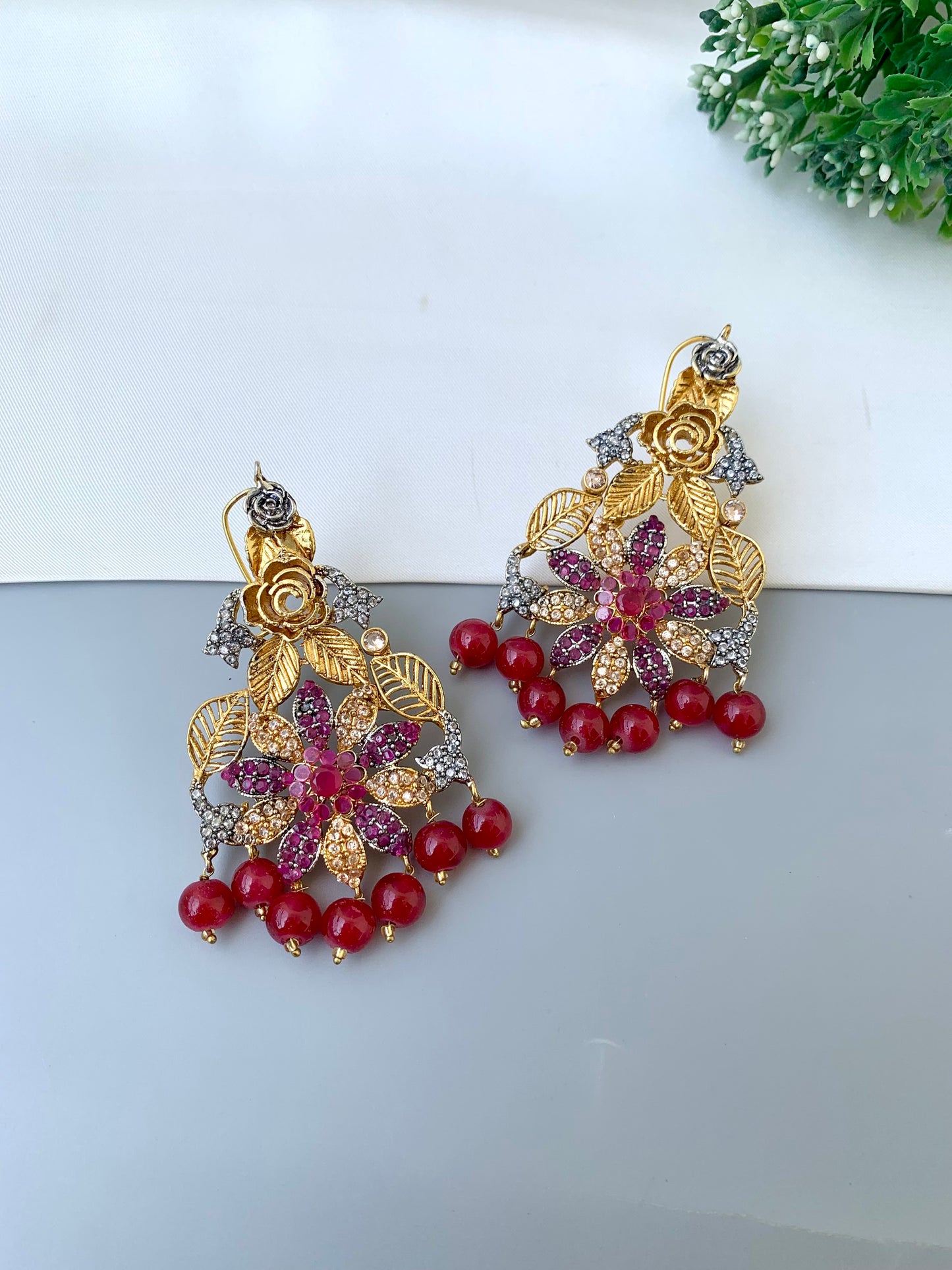 Zulehka ruby  earrings in gold plating with American diamonds